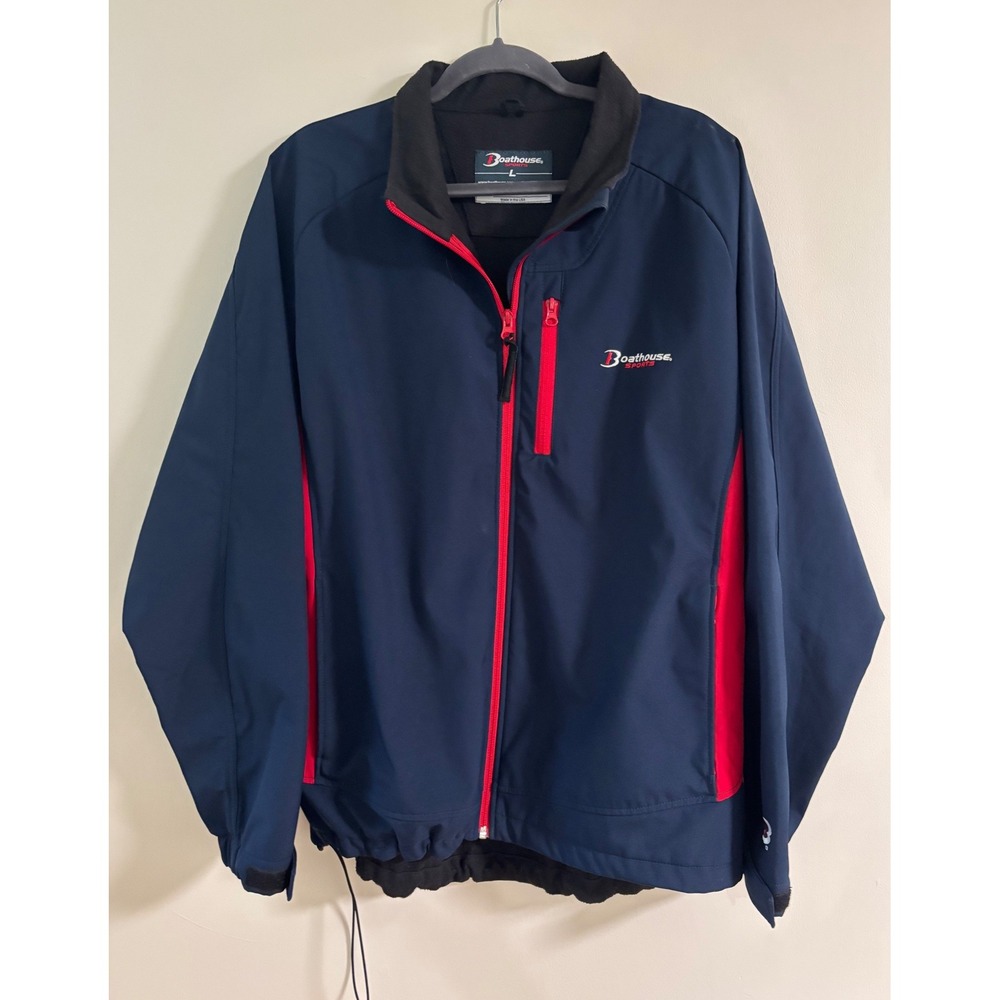 Boathouse Sports Mens Large Navy Blue Red Softshell Fleece Lined Jacket USA Made